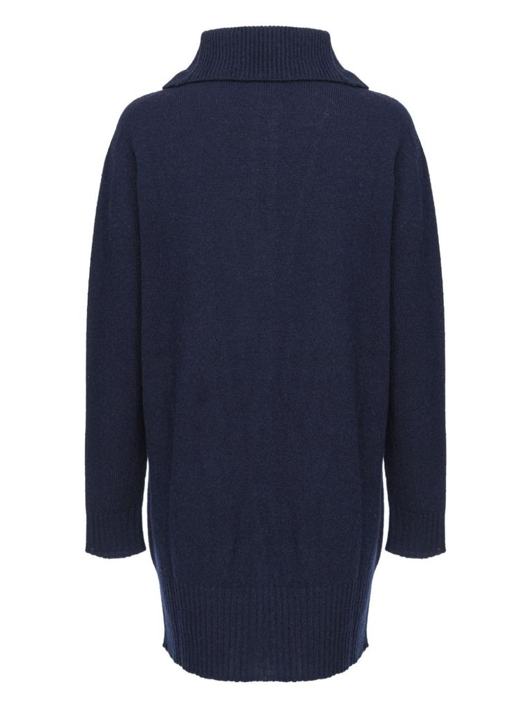 Shop Pinko Short Decanter Dress In Wool And Cashmere With Zip In Blu