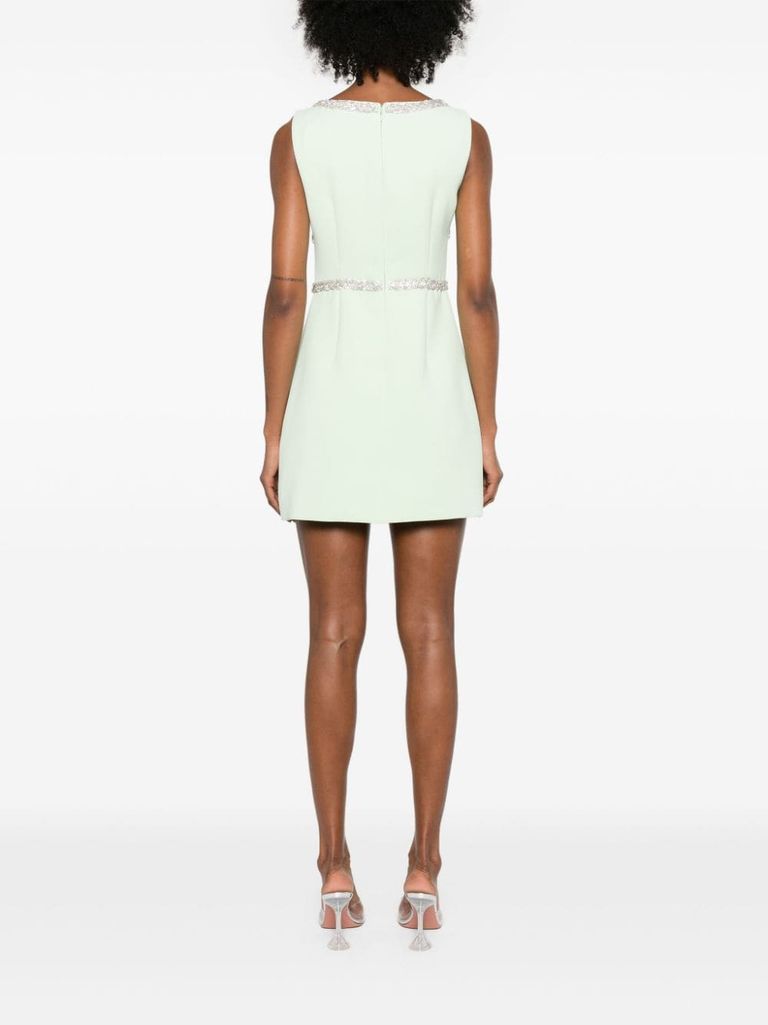 Shop Self-portrait Short Dress With Rhinestones And Round Neckline In Verde