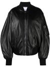 Oversized lamb leather bomber jacket with pocket