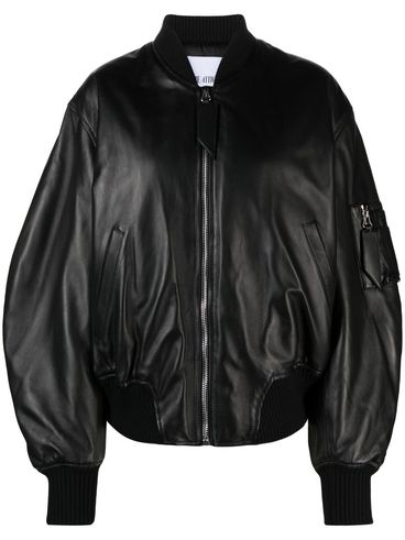 Oversized lamb leather bomber jacket with pocket