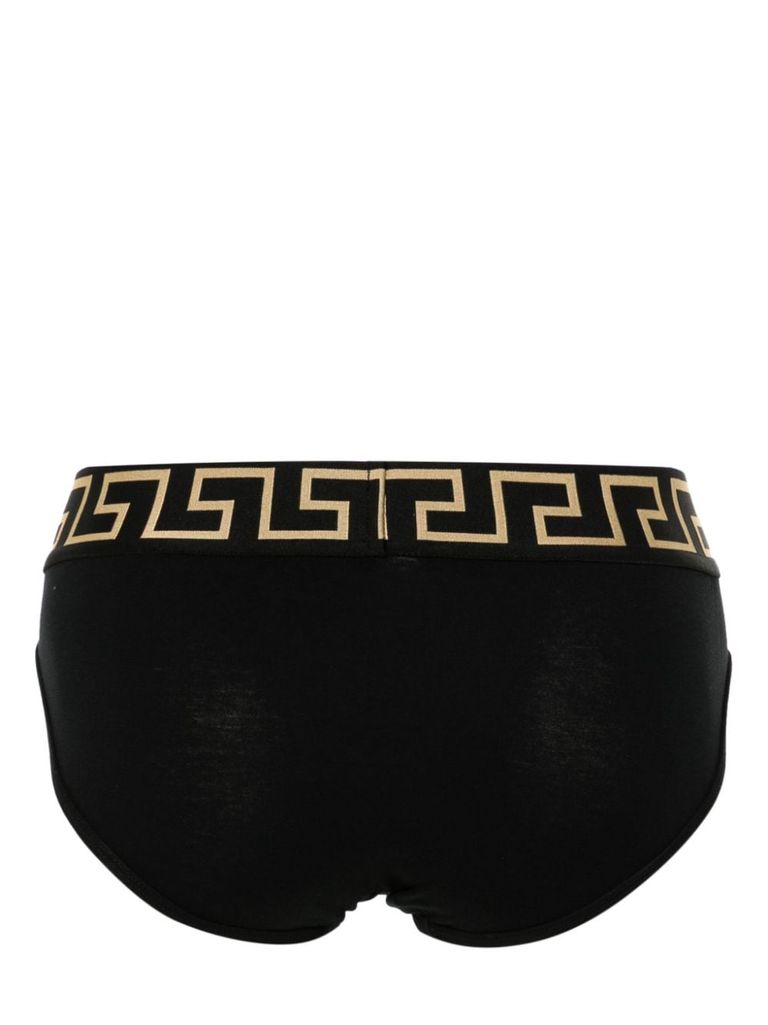 Shop Versace Stretch Cotton Briefs Shorts With Greek Key Pattern And Logo In Nero