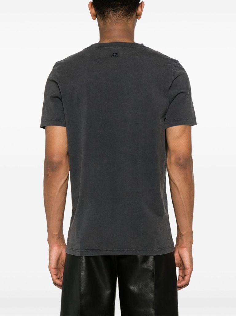 Shop Courrèges Cotton T-shirt With Embroidered Logo In Grigio