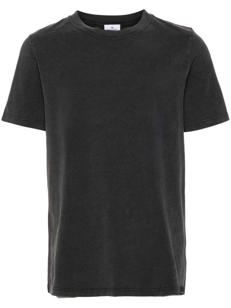 Shop Courrèges Cotton T-shirt With Embroidered Logo In Grigio