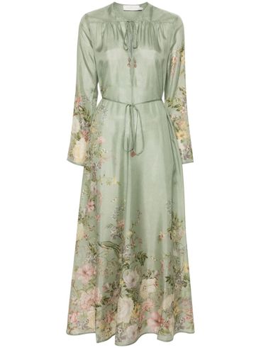 Long Waverly Billow silk dress with floral print