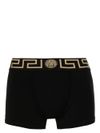 Stretch cotton boxer shorts with Greek key pattern and logo