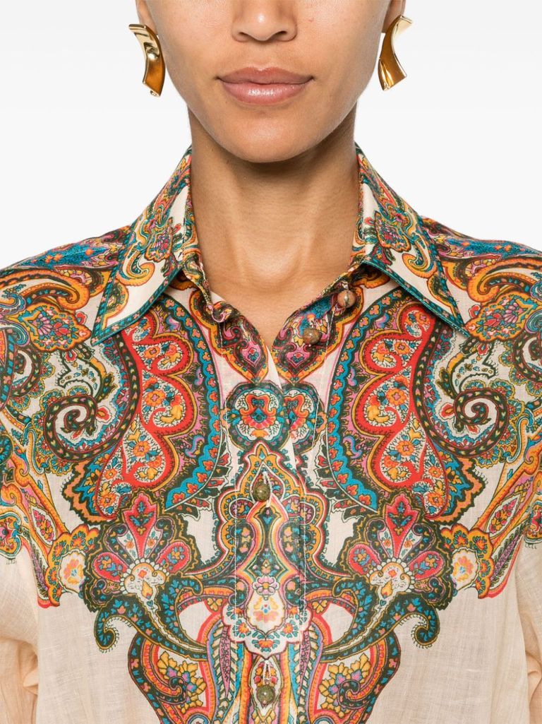 Shop Zimmermann Ottie Shirt With Semi-transparent Paisley Print In Multicolore