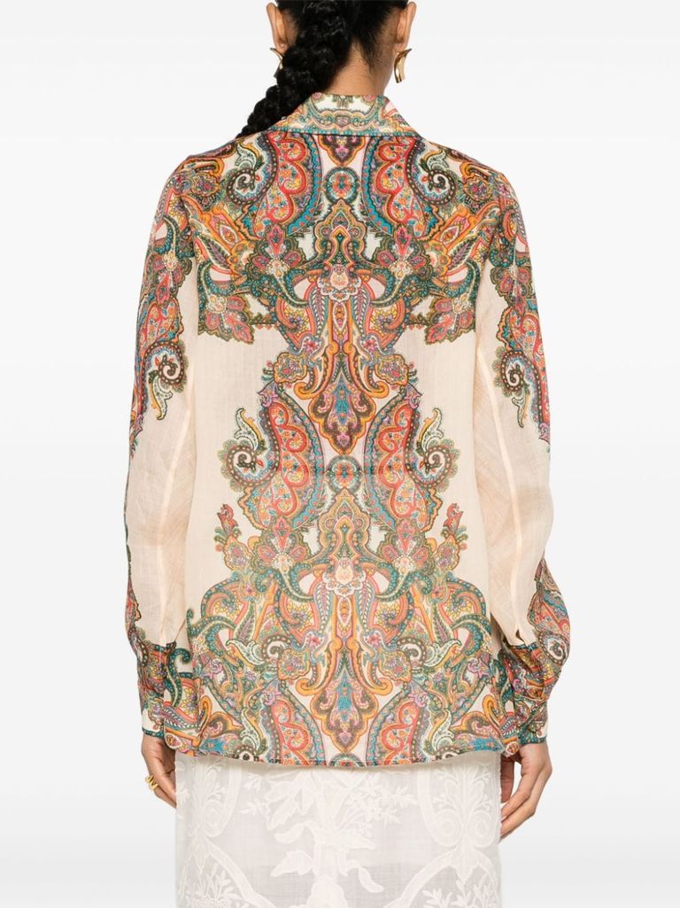 Shop Zimmermann Ottie Shirt With Semi-transparent Paisley Print In Multicolore