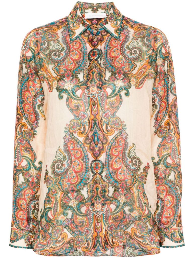 Shop Zimmermann Ottie Shirt With Semi-transparent Paisley Print In Multicolore