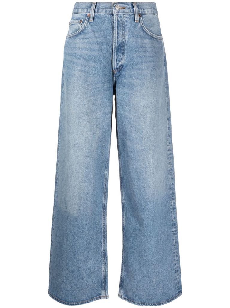 Shop Agolde Jeans Low Slung Baggy In Misto Cotone In Blu