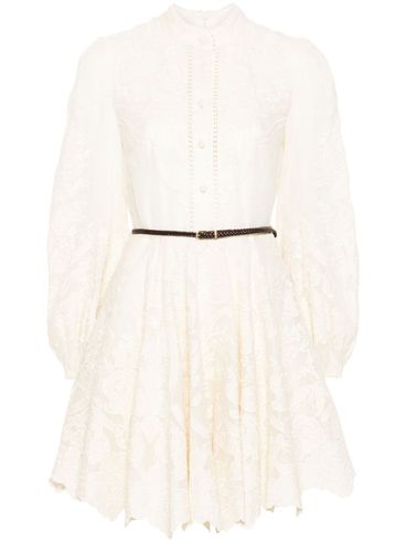 Short Ottie linen dress with floral embroidery