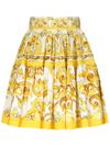 Short flared cotton skirt with majolica print