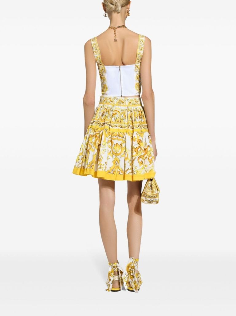 Shop Dolce & Gabbana Majolica Print Cotton Poplin Bustier Top In Giallo