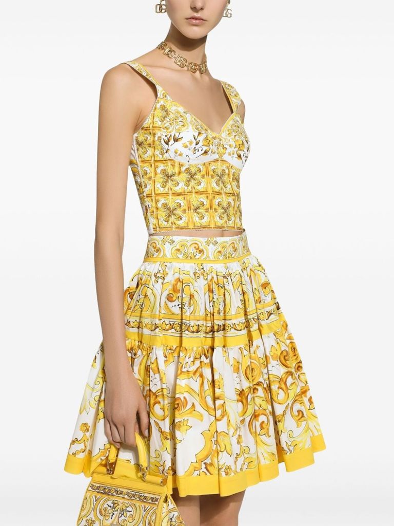 Shop Dolce & Gabbana Majolica Print Cotton Poplin Bustier Top In Giallo