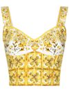 Top bustier in popeline di cotone stampa maiolica