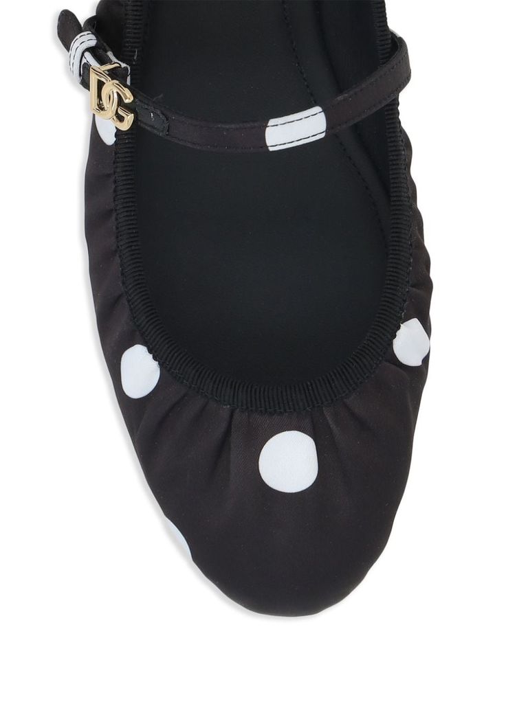 Shop Dolce & Gabbana Ballerina Flats In Cotton And Viscose With Polka Dot Print In Nero