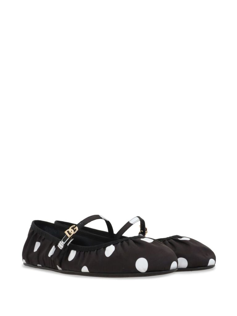 Shop Dolce & Gabbana Ballerina Flats In Cotton And Viscose With Polka Dot Print In Nero