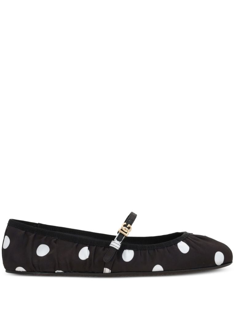 Shop Dolce & Gabbana Ballerina Flats In Cotton And Viscose With Polka Dot Print In Nero