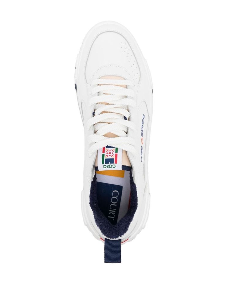 Shop Casablanca The Court Calf Leather Sneakers With Logo In Bianco