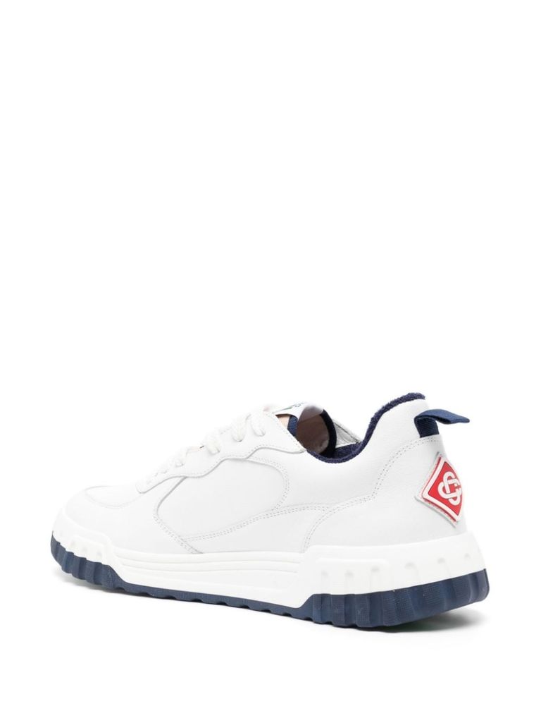 Shop Casablanca The Court Calf Leather Sneakers With Logo In Bianco