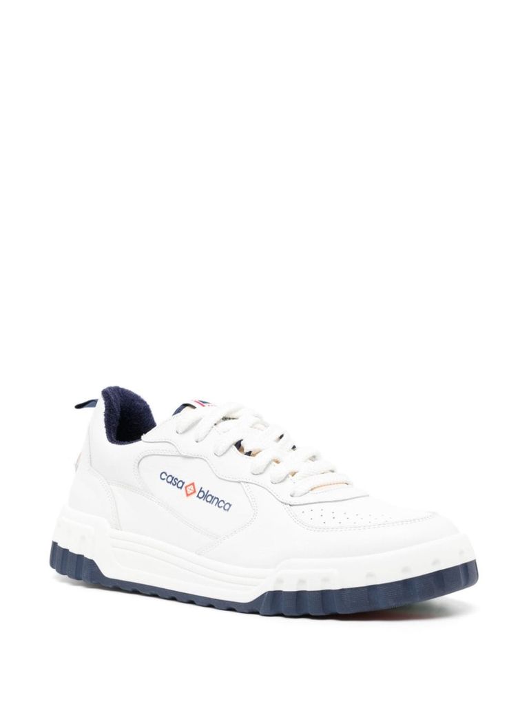 Shop Casablanca The Court Calf Leather Sneakers With Logo In Bianco