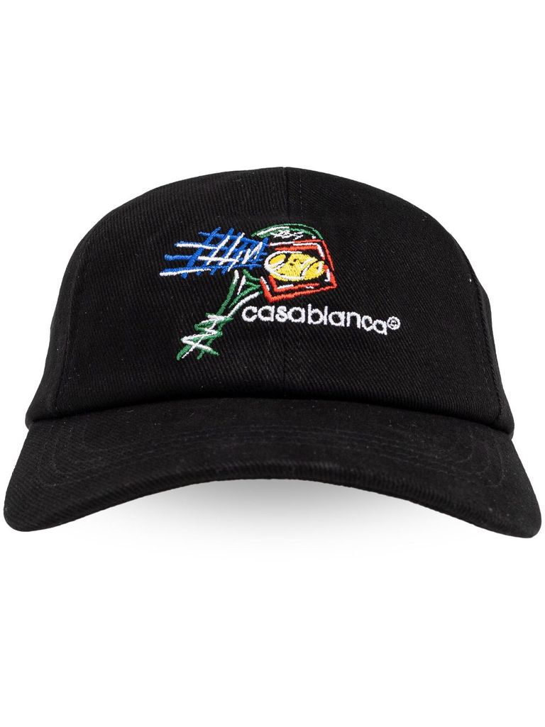 Shop Casablanca Cotton Baseball Cap With Tennis Embroidery In Nero