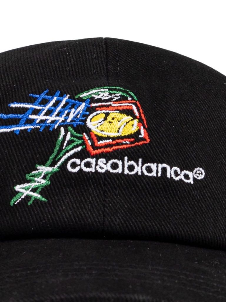 Shop Casablanca Cotton Baseball Cap With Tennis Embroidery In Nero