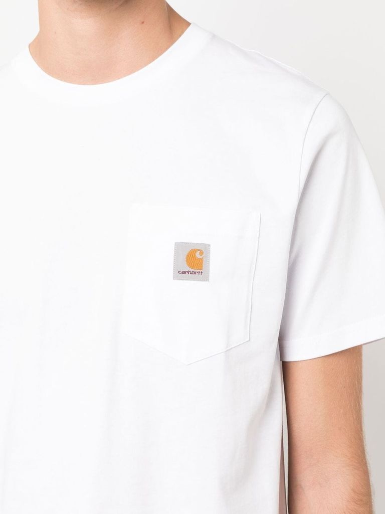 Shop Carhartt Cotton T-shirt With Pocket And Logo In Bianco