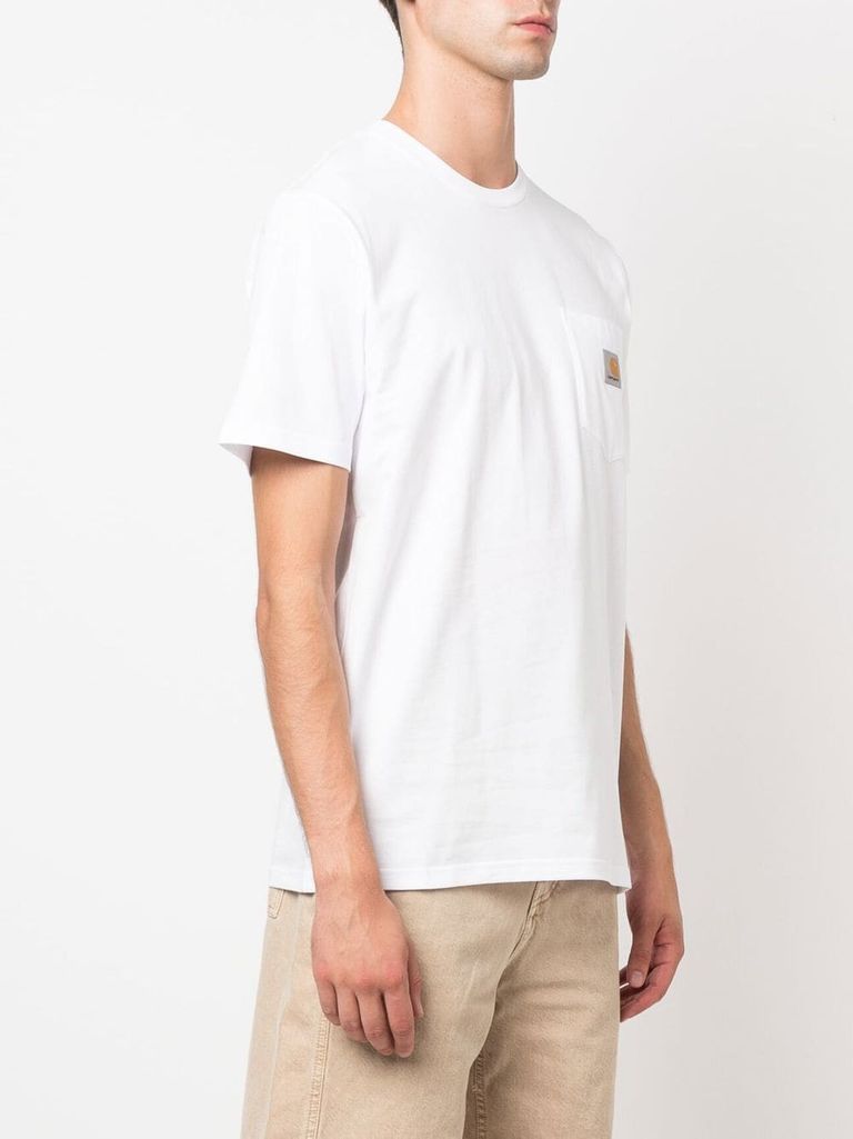 Shop Carhartt Cotton T-shirt With Pocket And Logo In Bianco