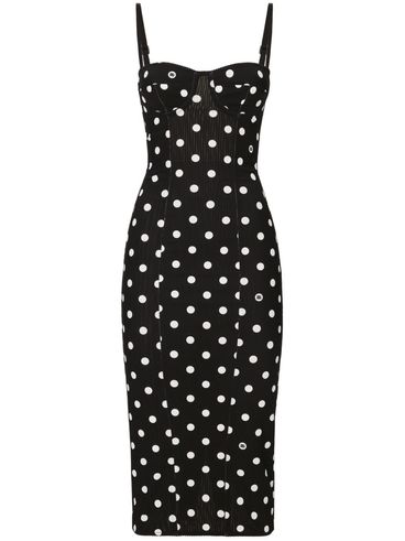 Stretch midi sheath dress with polka dot print