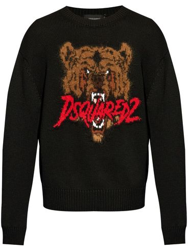 Wool sweater with logo and bear