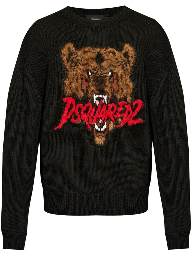 Shop Dsquared2 Wool Sweater With Logo And Bear In Nero