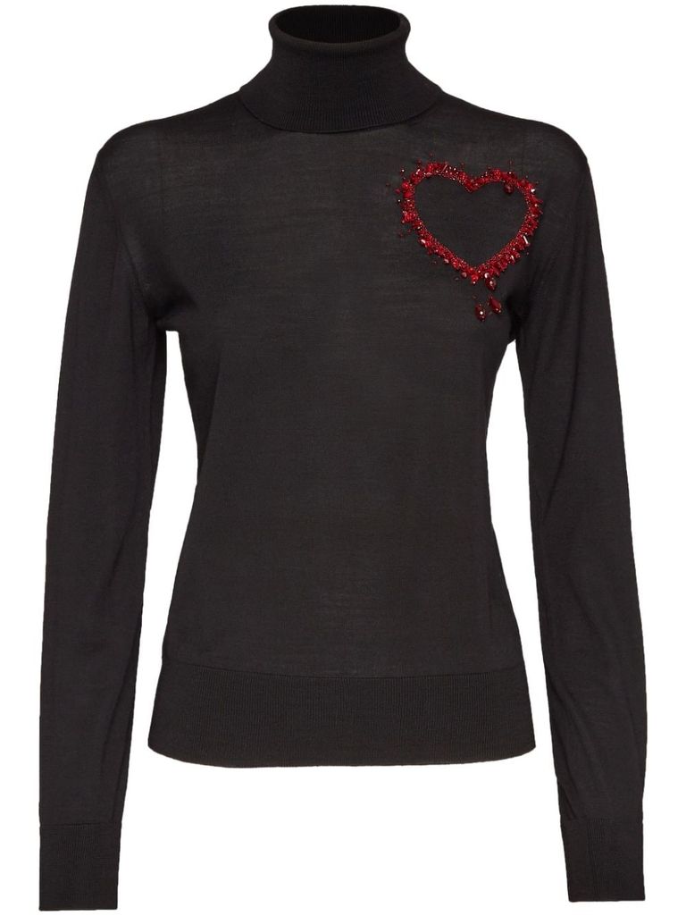 Shop Dsquared2 Wool Turtleneck Sweater With Heart Motif In Nero