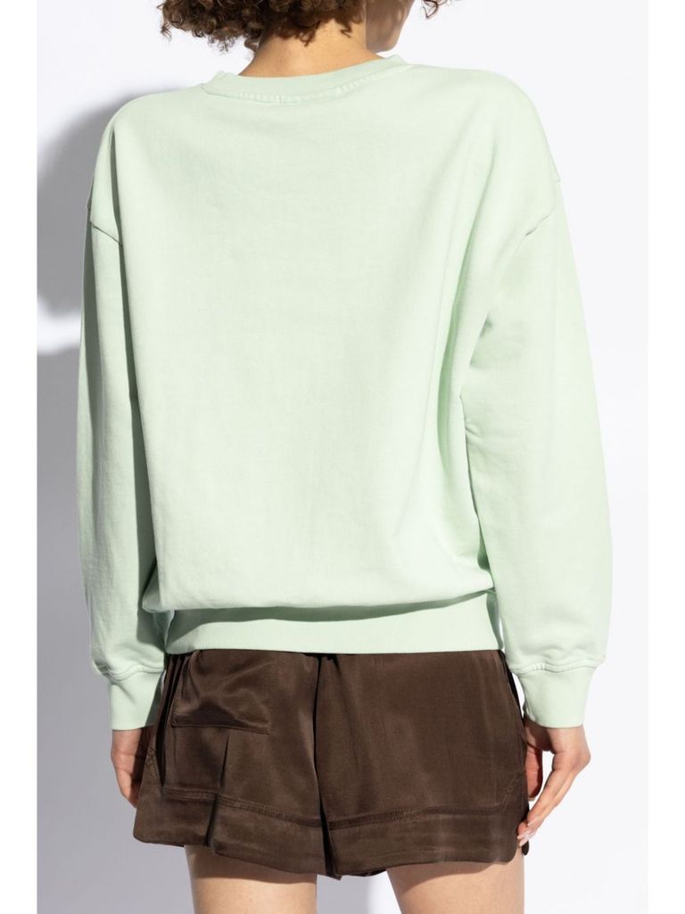 Shop Ganni Organic Cotton Crew Neck Sweatshirt With Logo In Verde