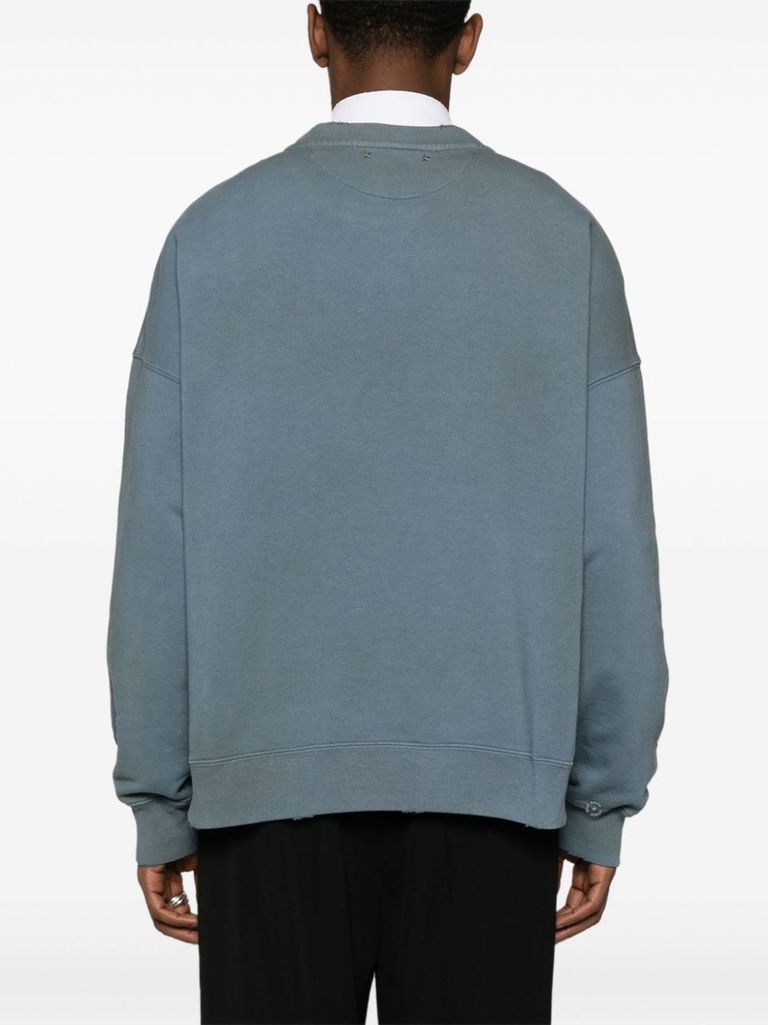 Shop Golden Goose The Martin Distressed Cotton Sweatshirt With Print In Blu