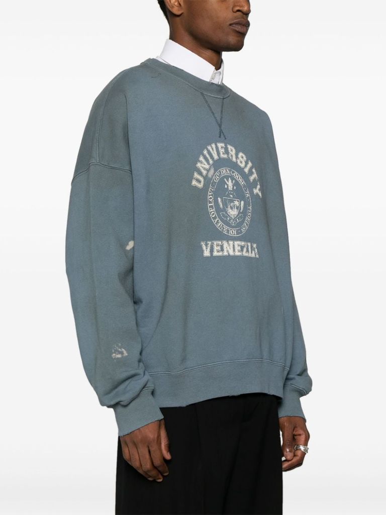 Shop Golden Goose The Martin Distressed Cotton Sweatshirt With Print In Blu