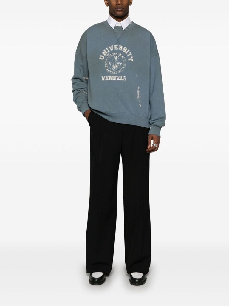 Shop Golden Goose The Martin Distressed Cotton Sweatshirt With Print In Blu