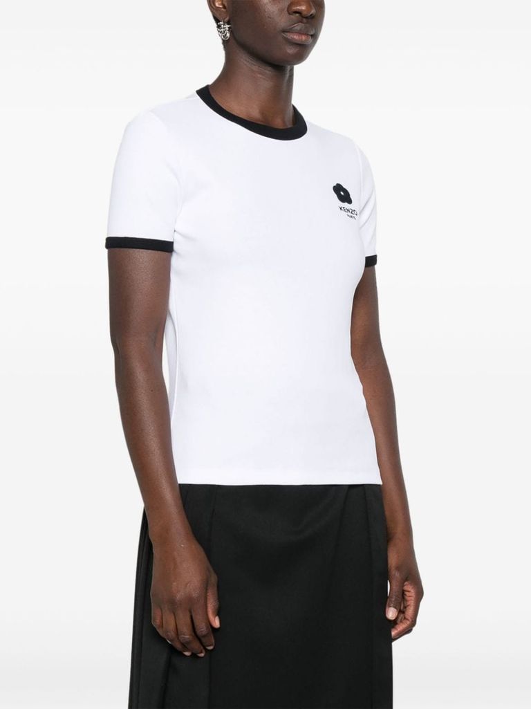 Shop Kenzo Stretch Cotton T-shirt With Logo Print In Bianco