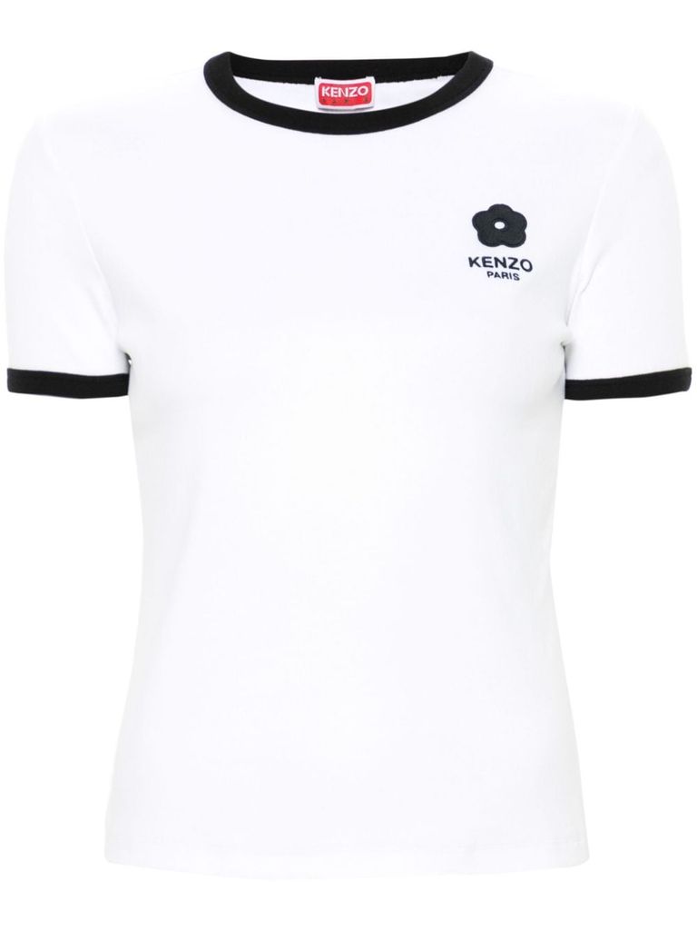 Shop Kenzo Stretch Cotton T-shirt With Logo Print In Bianco