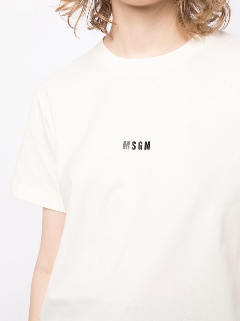 Shop Msgm Cotton T-shirt With Logo Print In Bianco