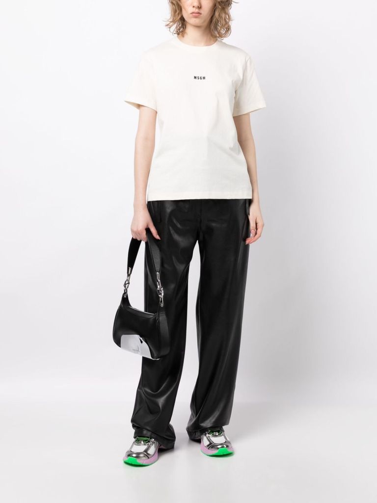 Shop Msgm Cotton T-shirt With Logo Print In Bianco