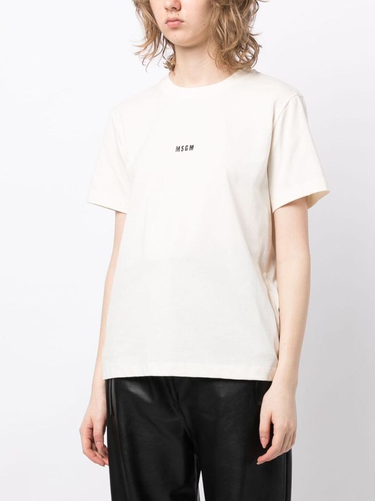 Shop Msgm Cotton T-shirt With Logo Print In Bianco