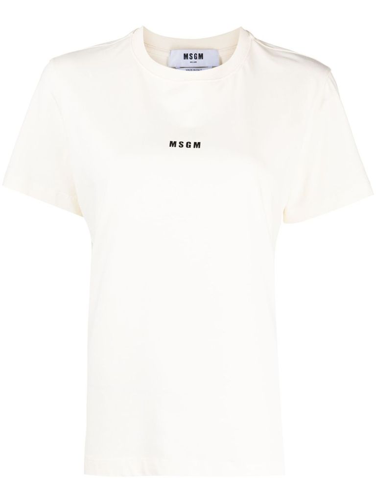 Shop Msgm Cotton T-shirt With Logo Print In Bianco