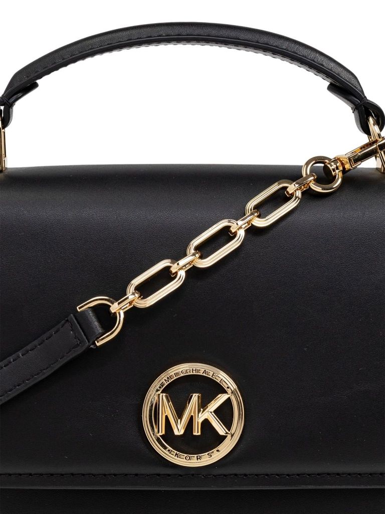 Shop Michael Kors Calf Leather Tote Bag With Logo Plaque In Nero