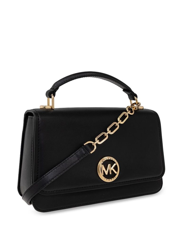 Shop Michael Kors Calf Leather Tote Bag With Logo Plaque In Nero