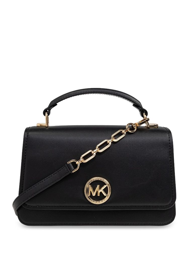 Shop Michael Kors Calf Leather Tote Bag With Logo Plaque In Nero