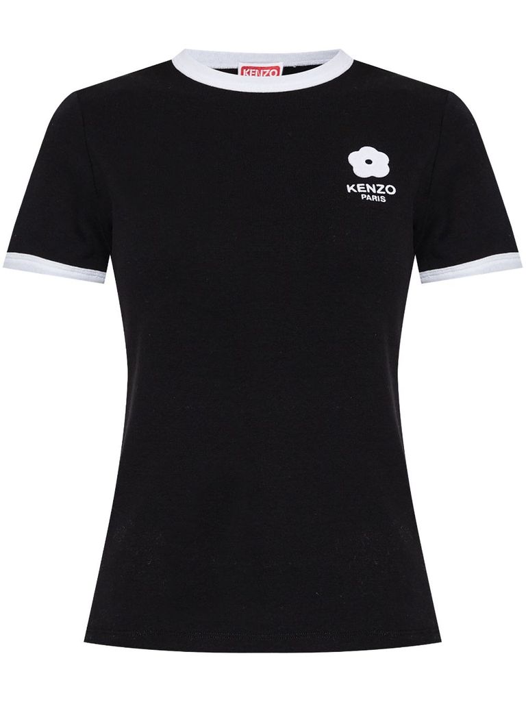 Shop Kenzo Stretch Cotton T-shirt With Logo Print In Nero