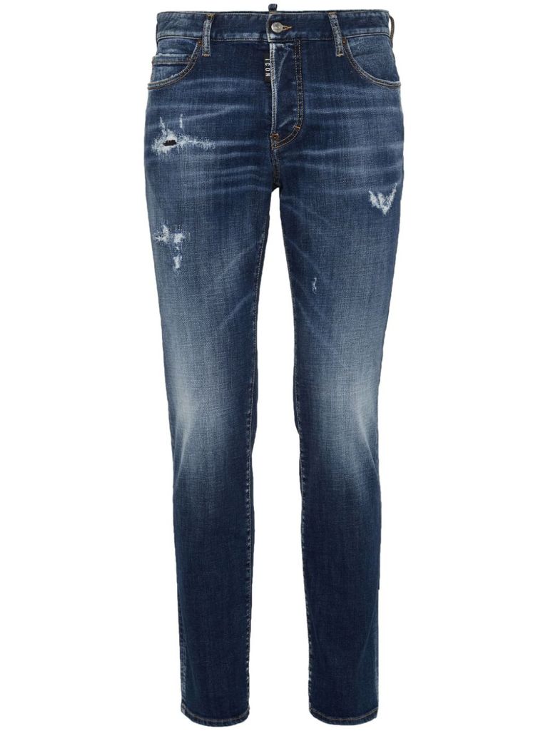 Shop Dsquared2 Skinny Jeans In Distressed Cotton In Blu