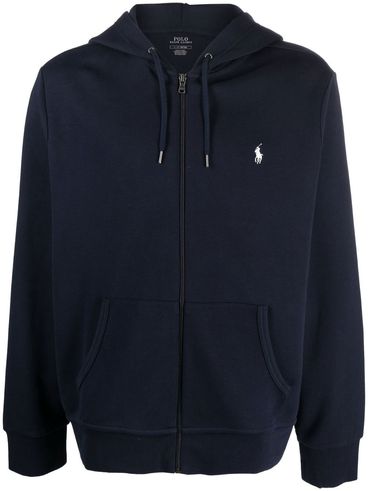 Cotton hoodie with zipper and embroidered logo