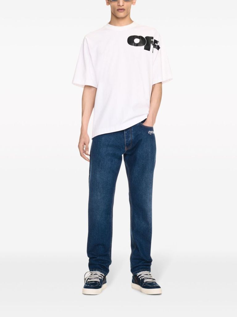 Shop Off-white Script Tapered Jeans In Cotton In Blu