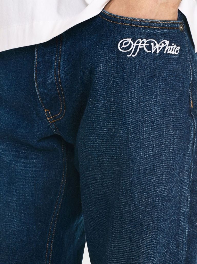 Shop Off-white Script Tapered Jeans In Cotton In Blu